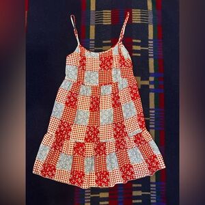 Altar'd State Red and Blue Patchwork Mini Dress